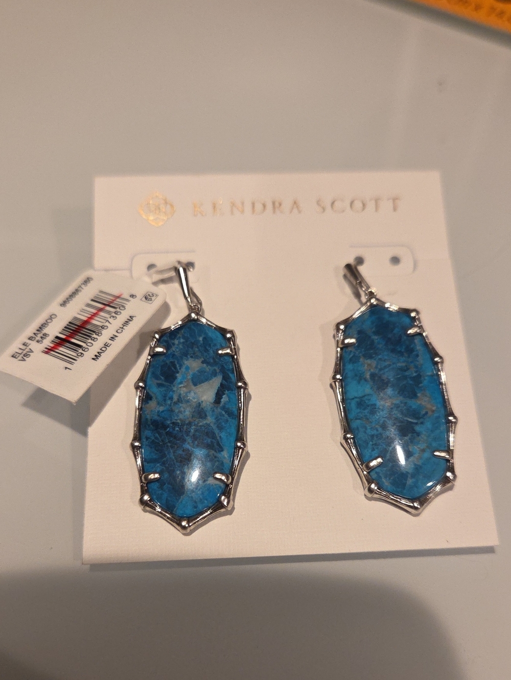 Kendra Scott Blue Marbled Elle Drop Earrings -Elle Bamboo